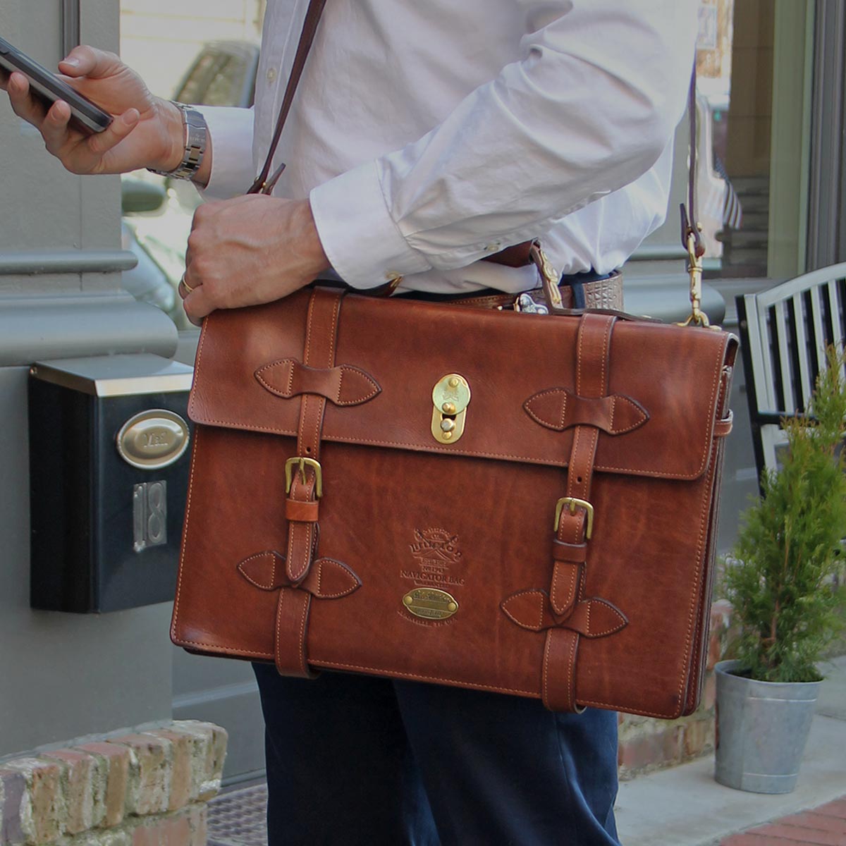 Leather Navigator Briefcase No. 1943, USA Made, Full-Grain