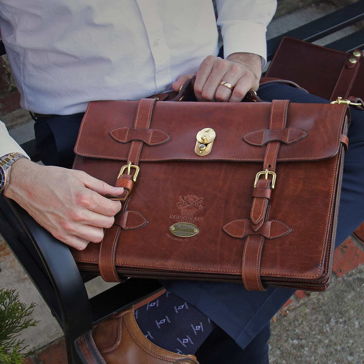 Leather Navigator Briefcase No. 1943, USA Made, Full-Grain