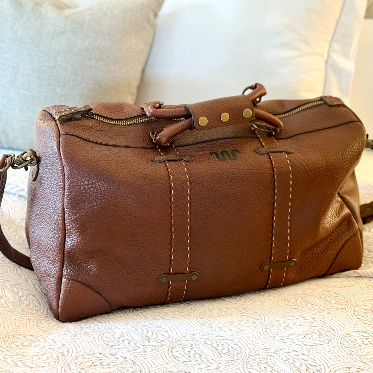 In Hand: The King Ranch Saddle Stitch Leather Weekender | Red Clay Soul